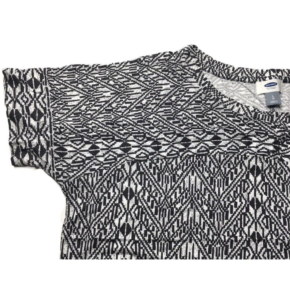Old Navy Womens Relaxed Dolman Short Sleeve T Shirt Black Geo Summer Print L